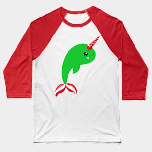 Red and Green Narwhal Baseball T-Shirt